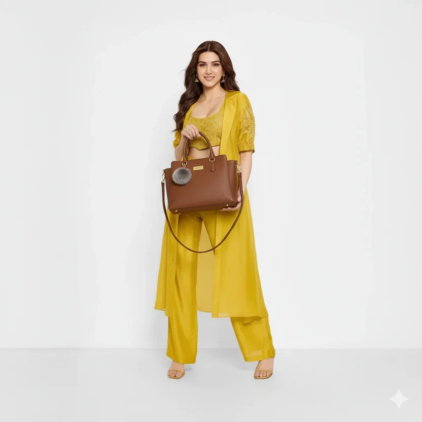 Mocha Charm Tan Colour Structured Tote Handbag For Women