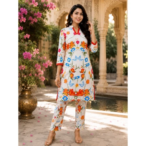 Bloom & Butterfly Multicolour Printed Rayon Co-ord...