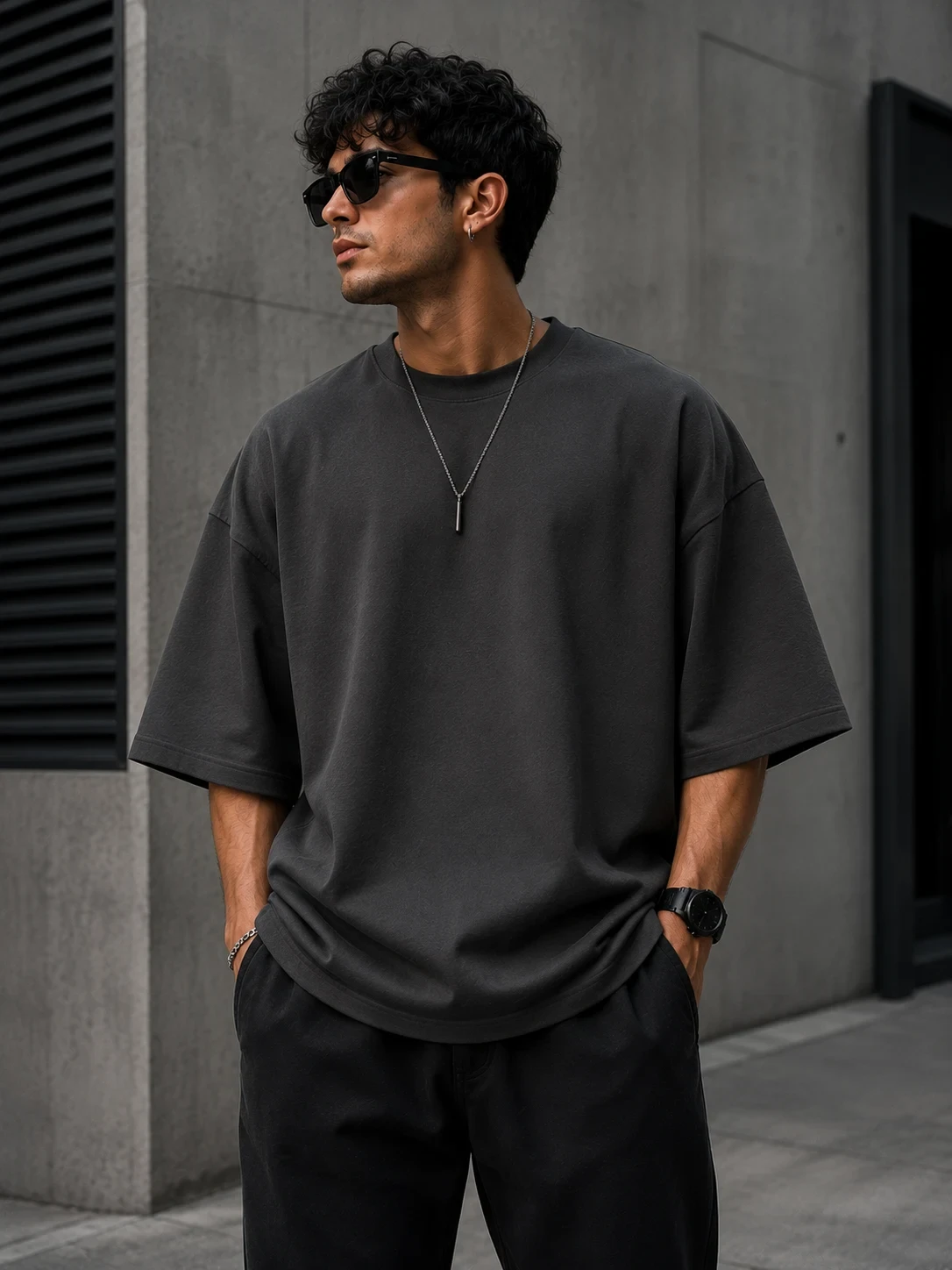 Smoky Grey Oversized 100% Cotton Terry T-Shirt for...